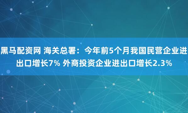 黑马配资网 海关总署：今年前5个月我国民营企业进出口增长7% 外商投资企业进出口增长2.3%